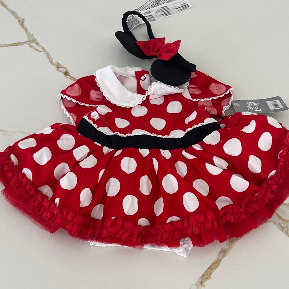 Disney Red & White Polka Dot Minnie One-Piece with Black Headband